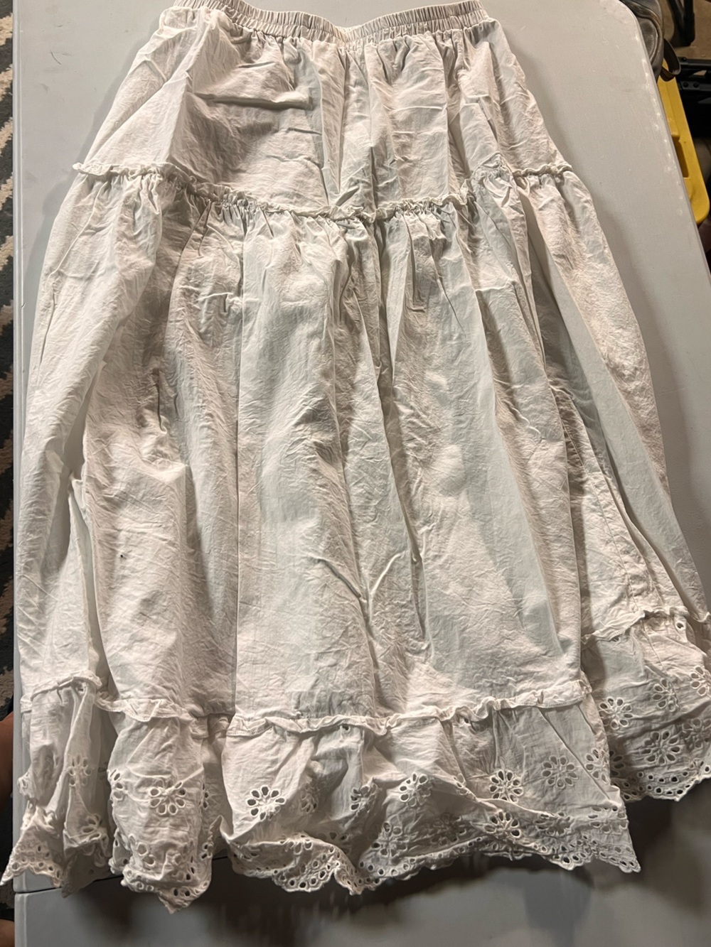 HYFVE Cream Eyelet Tiered Midi Skirt